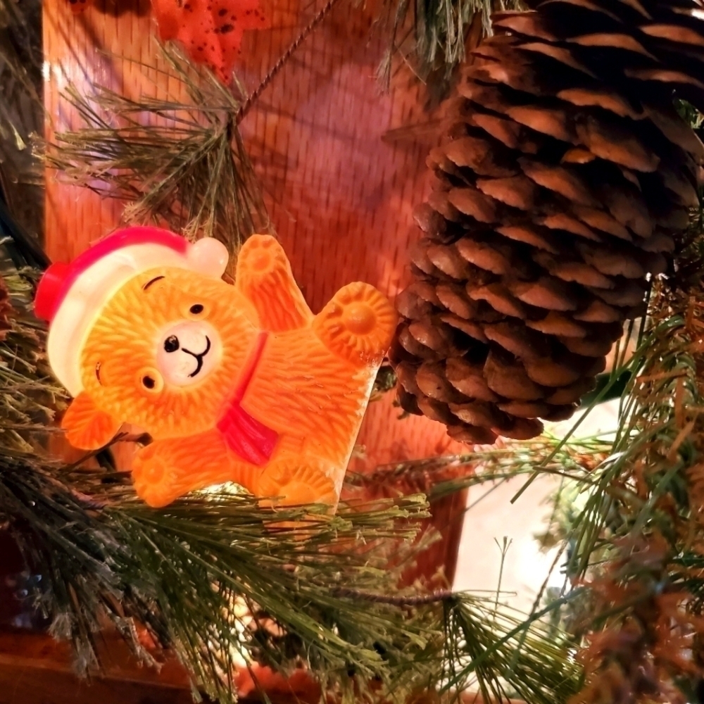 VINTAGE teddy bear Santa clause hat plastic blow mold string light covers set 35